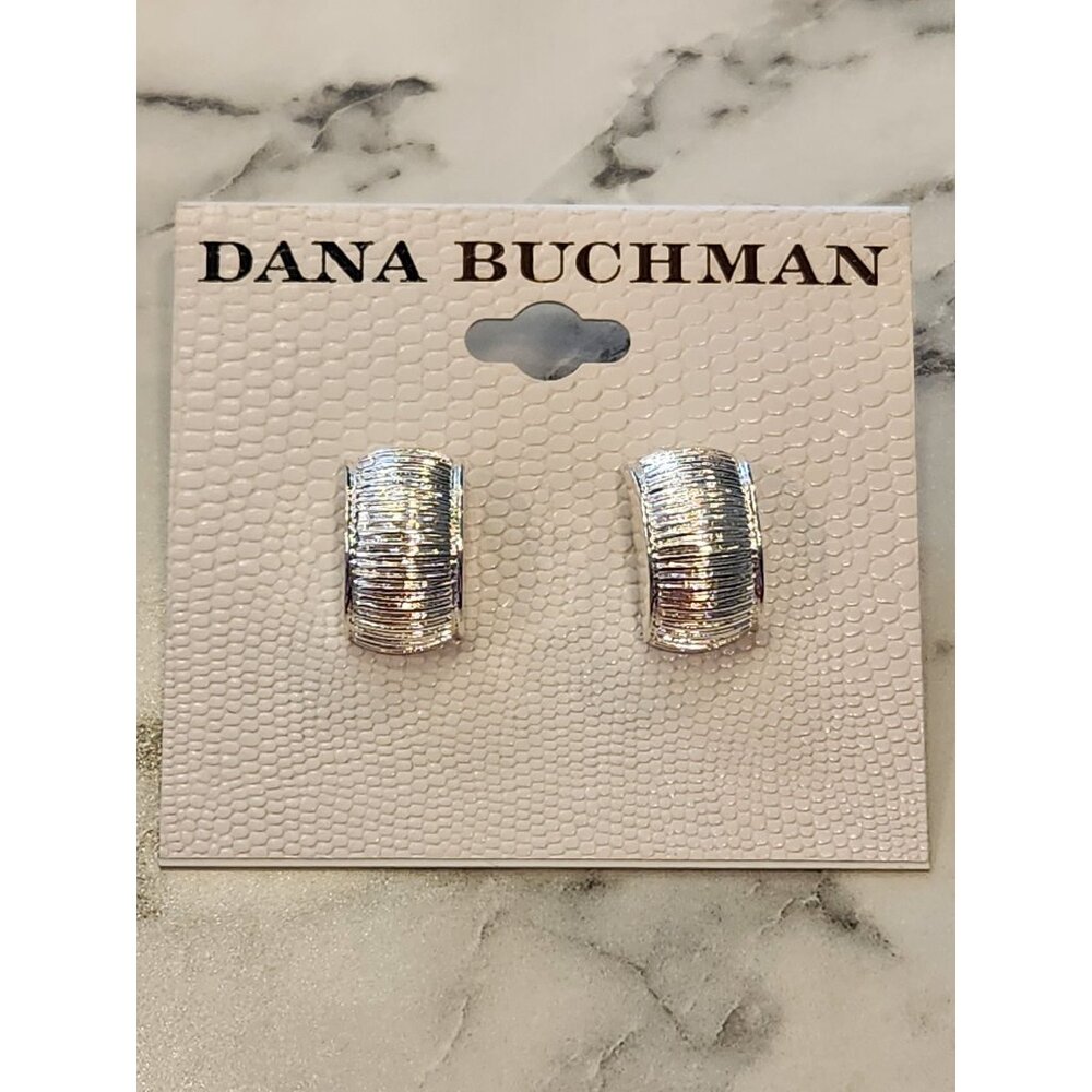 Dana Buchman Silver-Tone Ribbed Textured Half-Hoop Earrings For Women